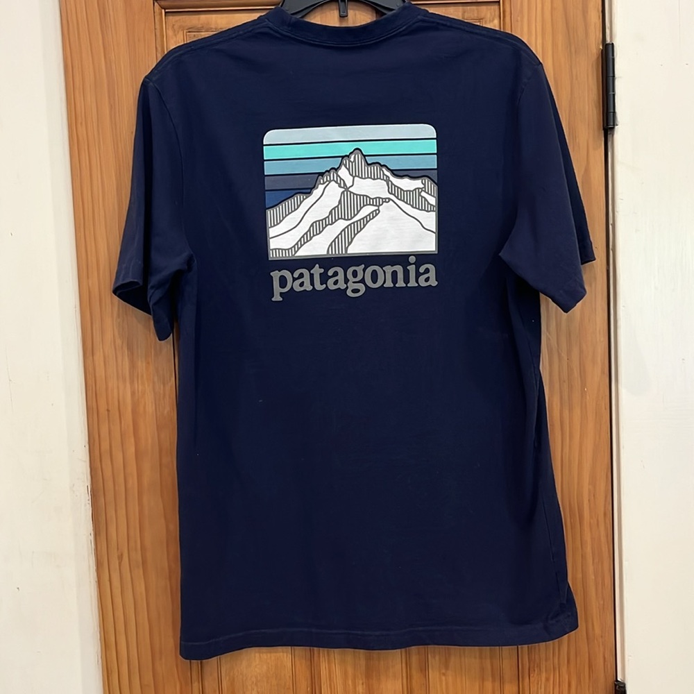 Patagonia Pocket T-Shirt Men's Size Medium Blue Short Sleeve Mountains Regular